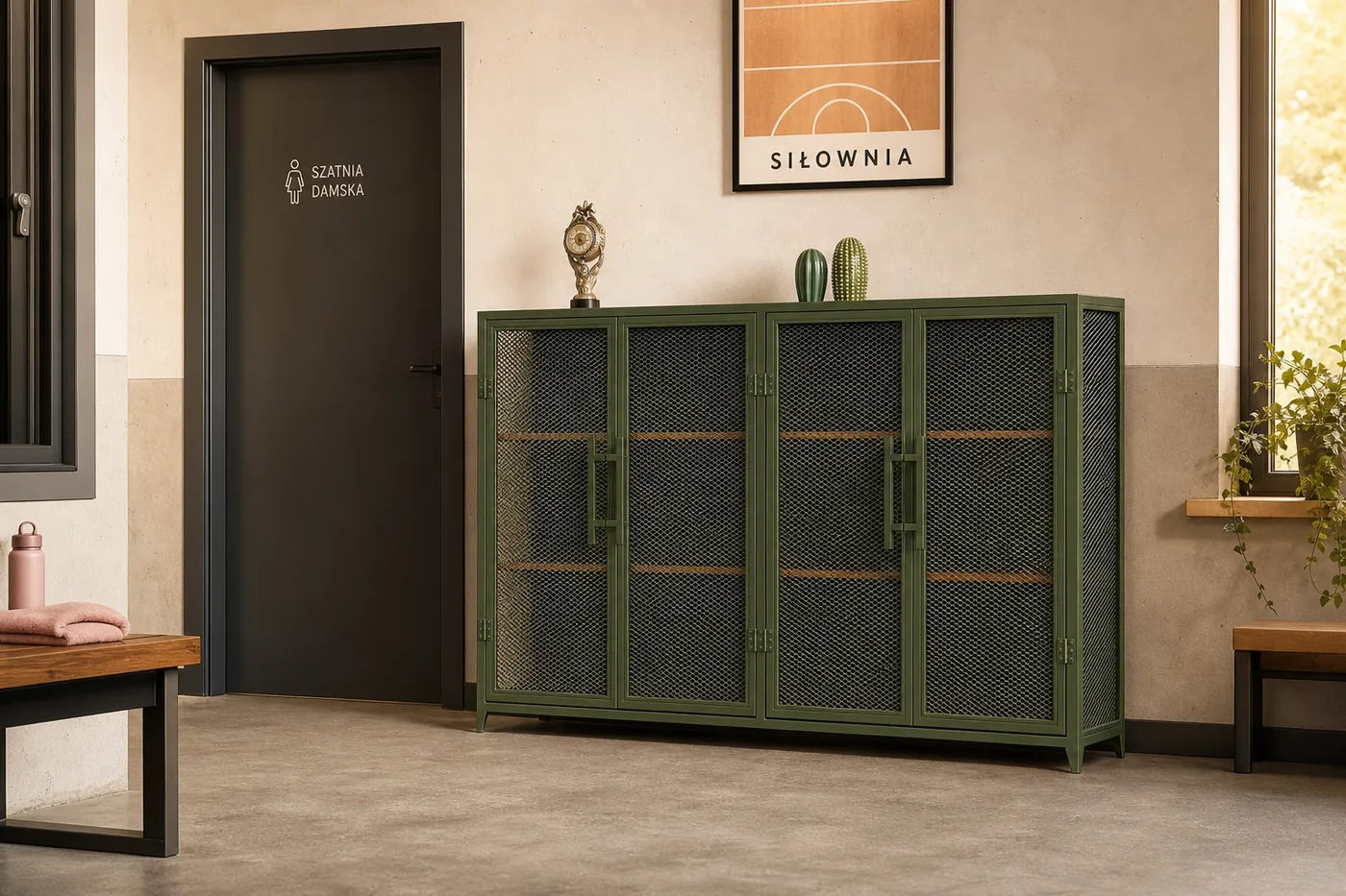 Zielona komoda MetalFun w strefie szatni przy siłowni